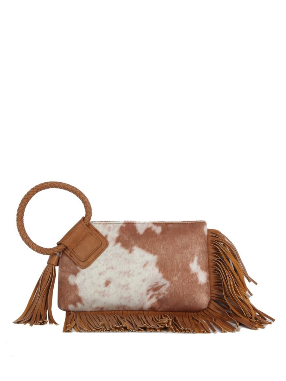 NWT Western Faux Cowhide Fringe Ring Clutch Wristlet Rodeo Glam